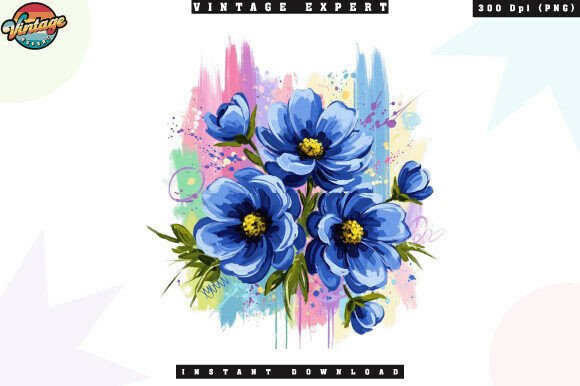 Download Blue Flowers Modern Brush Stroke PNG - Modern Collection